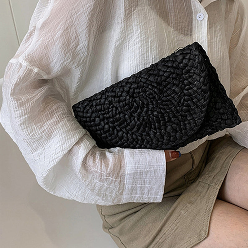 Women Woven Straw Envelope Clutch Bag Summer Beach Crossbody
