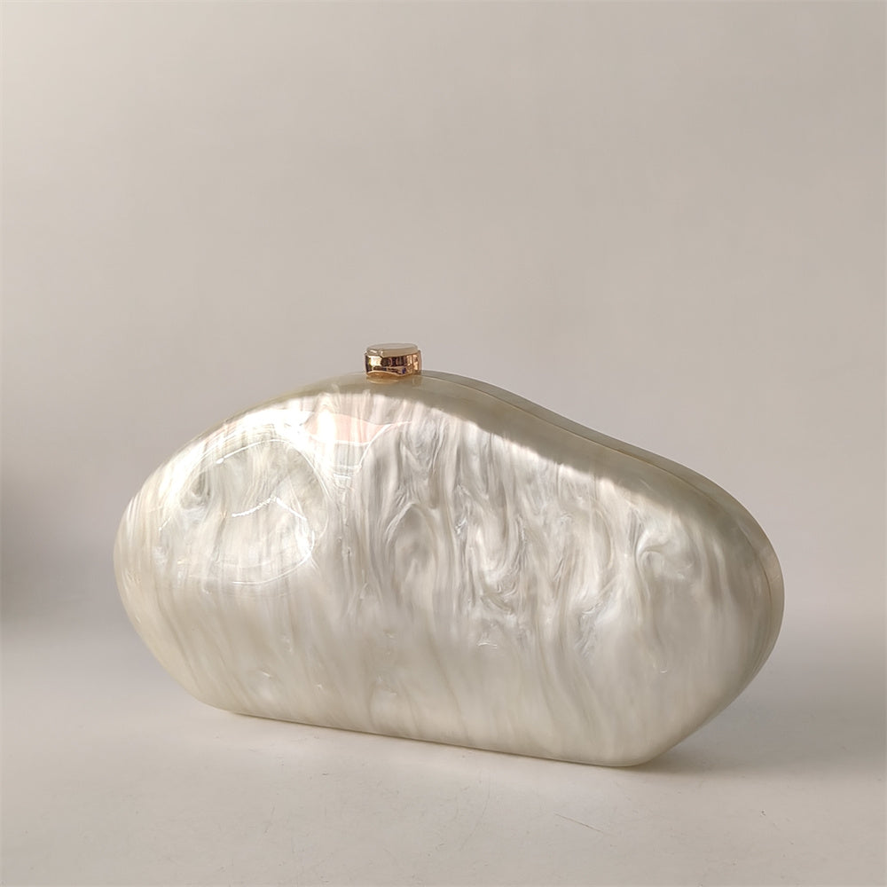 White Marble Acrylic Evening Clutch Bag Mother of Pearl Bride Prom Handbag