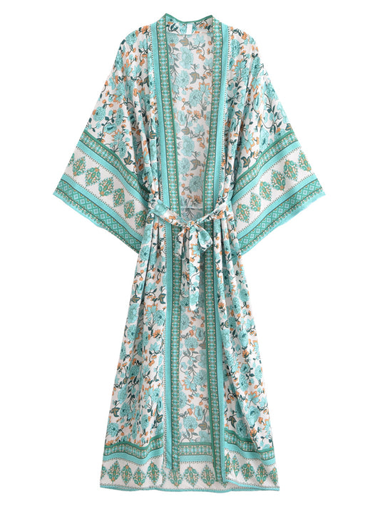Floral Print Kimono Cardigan Beach Cover-Up Wrap