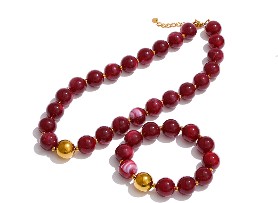 2pcs Resin Bead Necklace & Stretch Bracelet Set