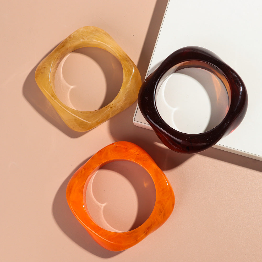 Acrylic Resin Bangle Bracelet Irregular Square Chunky Statement Jewelry
