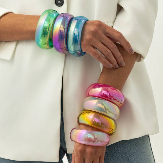 1pc Iridescent Resin Bangle Bracelet Colorful Aurora Chunky Acrylic Jewelry
