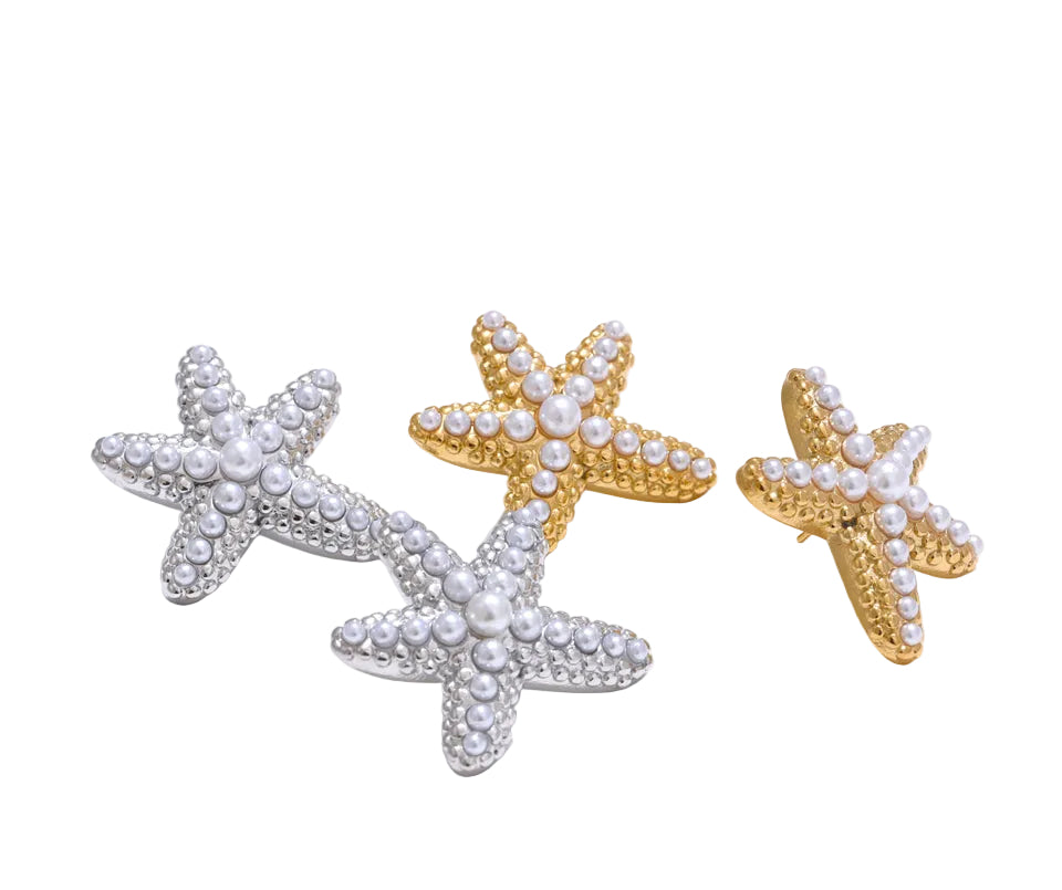 Starfish Dangle Earrings with Faux Pearl Ocean Beach Summer Jewelry