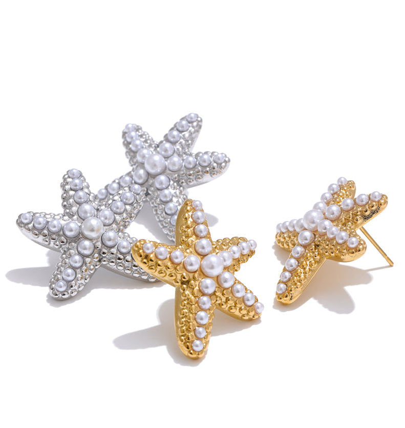 Starfish Dangle Earrings with Faux Pearl Ocean Beach Summer Jewelry
