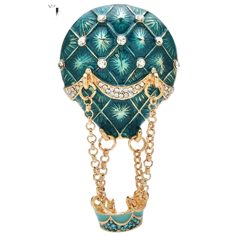 Hot Air Balloon Brooch Rhinestone Teal Enamel Pin Travel Accessory