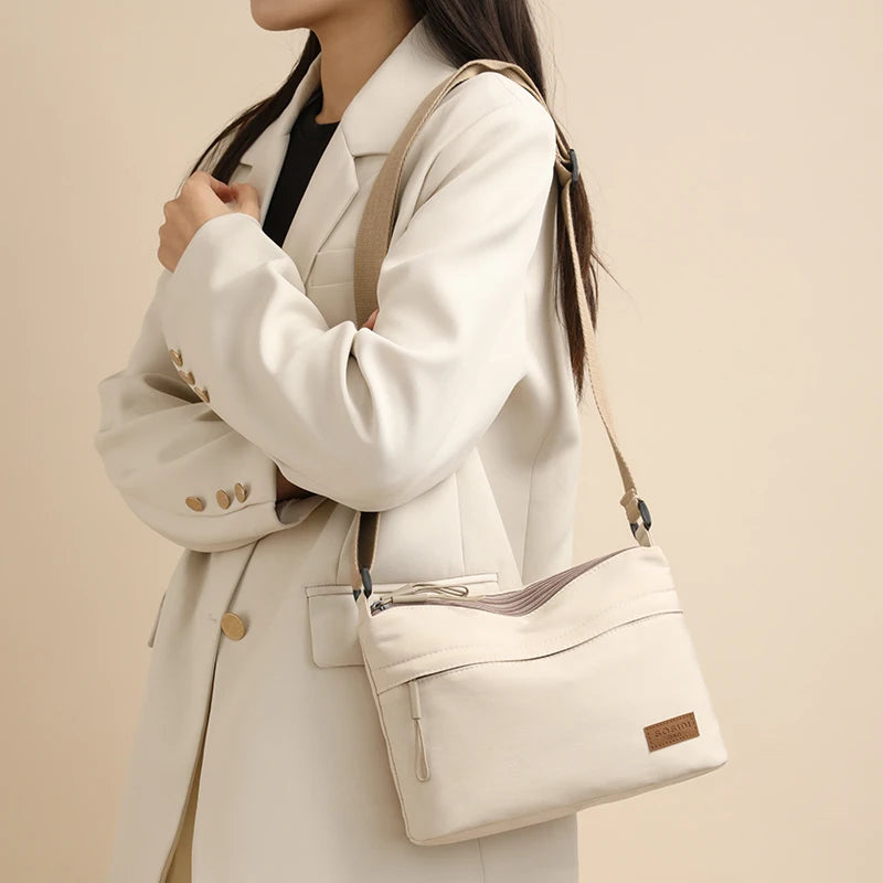 Cream Canvas Crossbody Bag Multi-Pocket Travel Set Shoulder Purse