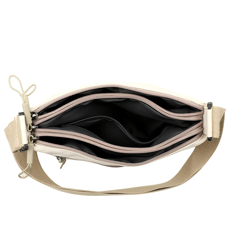 Cream Canvas Crossbody Bag Multi-Pocket Travel Set Shoulder Purse