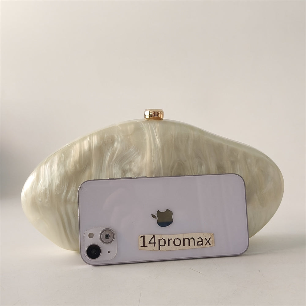 White Marble Acrylic Evening Clutch Bag Mother of Pearl Bride Prom Handbag