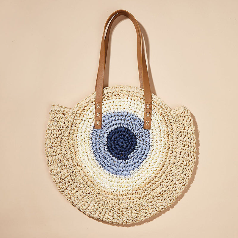 Round Woven Straw Shoulder Bag Bohemian Tote Beach Purse Summer Travel Handbag