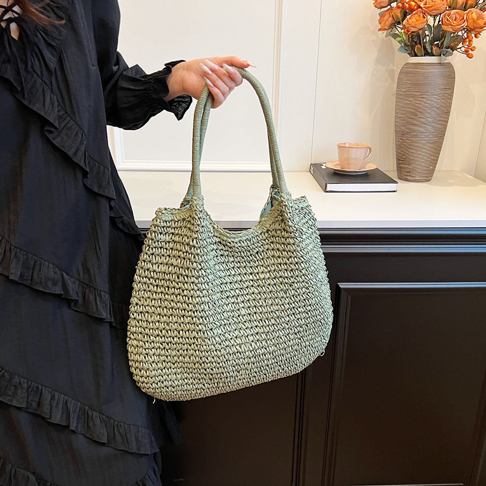 Woven Straw Shoulder Tote Beach Bag Handbag