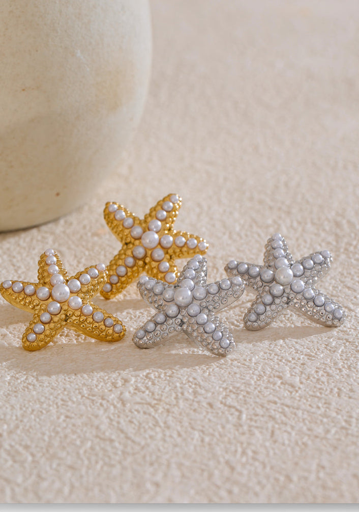 Starfish Dangle Earrings with Faux Pearl Ocean Beach Summer Jewelry