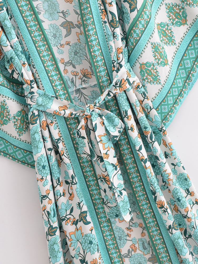 Floral Print Kimono Cardigan Beach Cover-Up Wrap