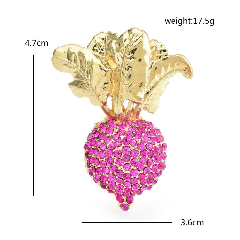 Beet Brooch Pink Crystal Gold Tone Vegetable Pin Fashion Jewelry