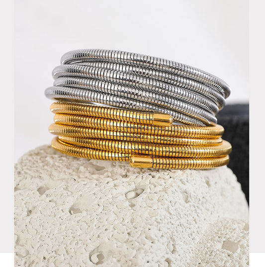 Stainless Steel Cobra Coil Gas Pipe Bracelet Wrap Bangle Tarnish Free