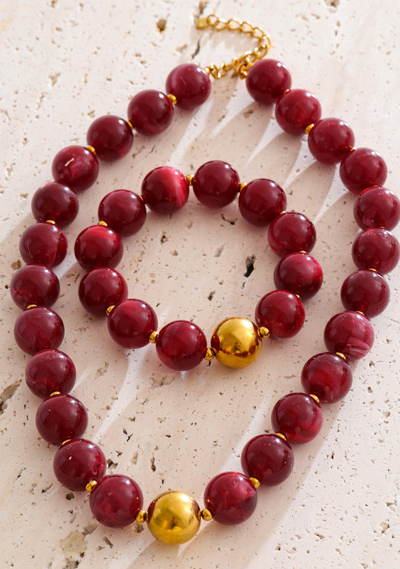 2pcs Resin Bead Necklace & Stretch Bracelet Set