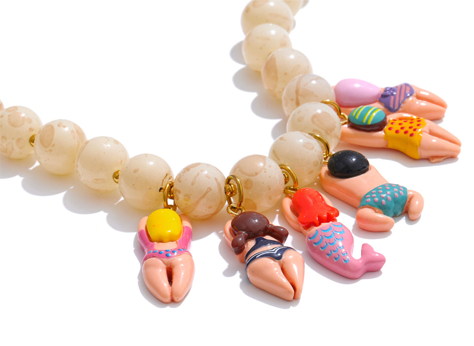 Swimmer Girl Charm Beaded Necklace Fun Beach Summer Jewelry