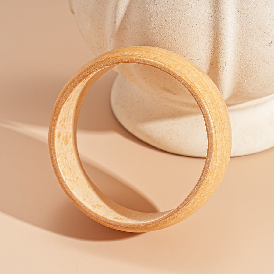 3pc Wood Wide Bangle Set Coffee Solid Pattern Natural Boho Fashion Bracelets