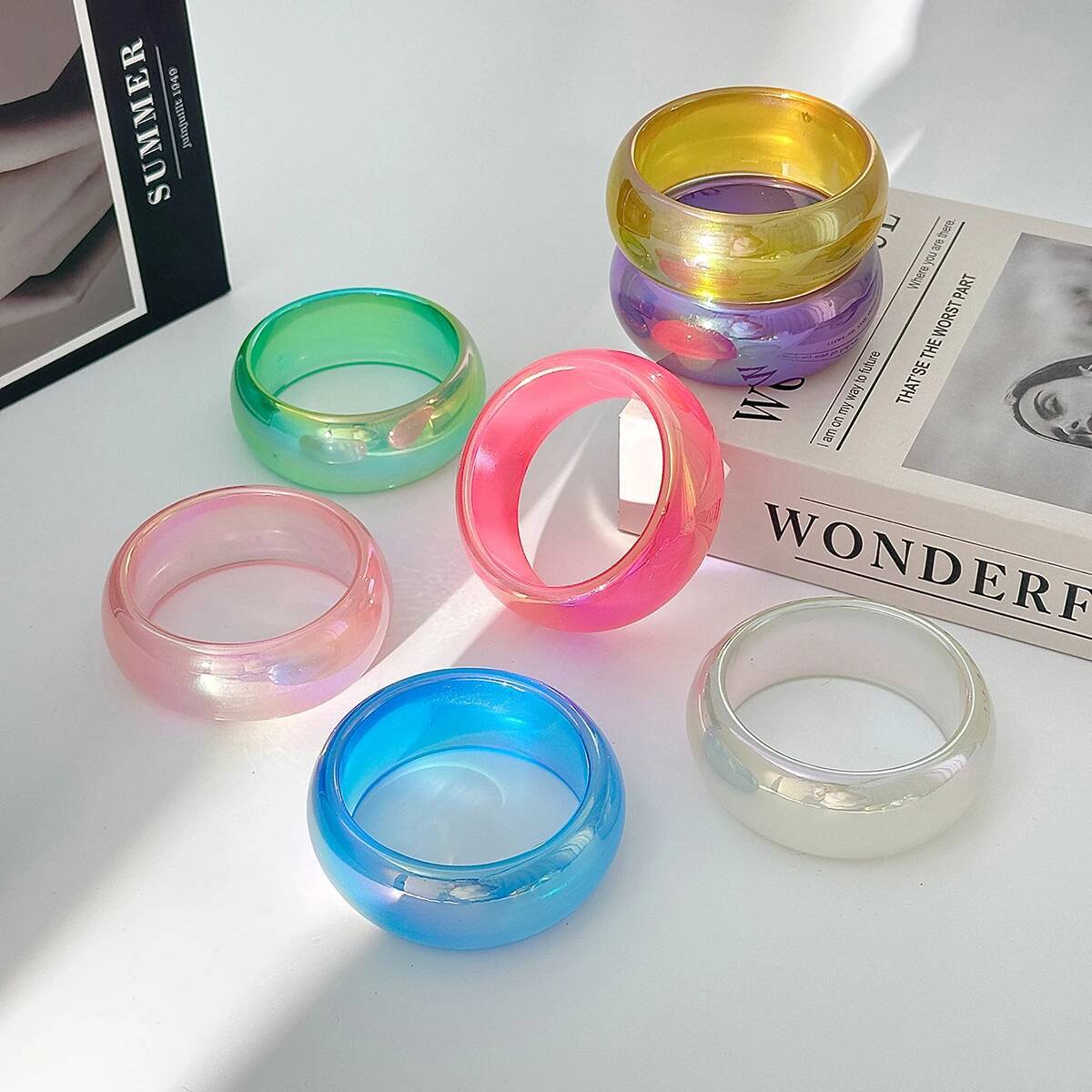 Iridescent Resin Bangle Bracelet Colorful Aurora Chunky Acrylic Jewelry