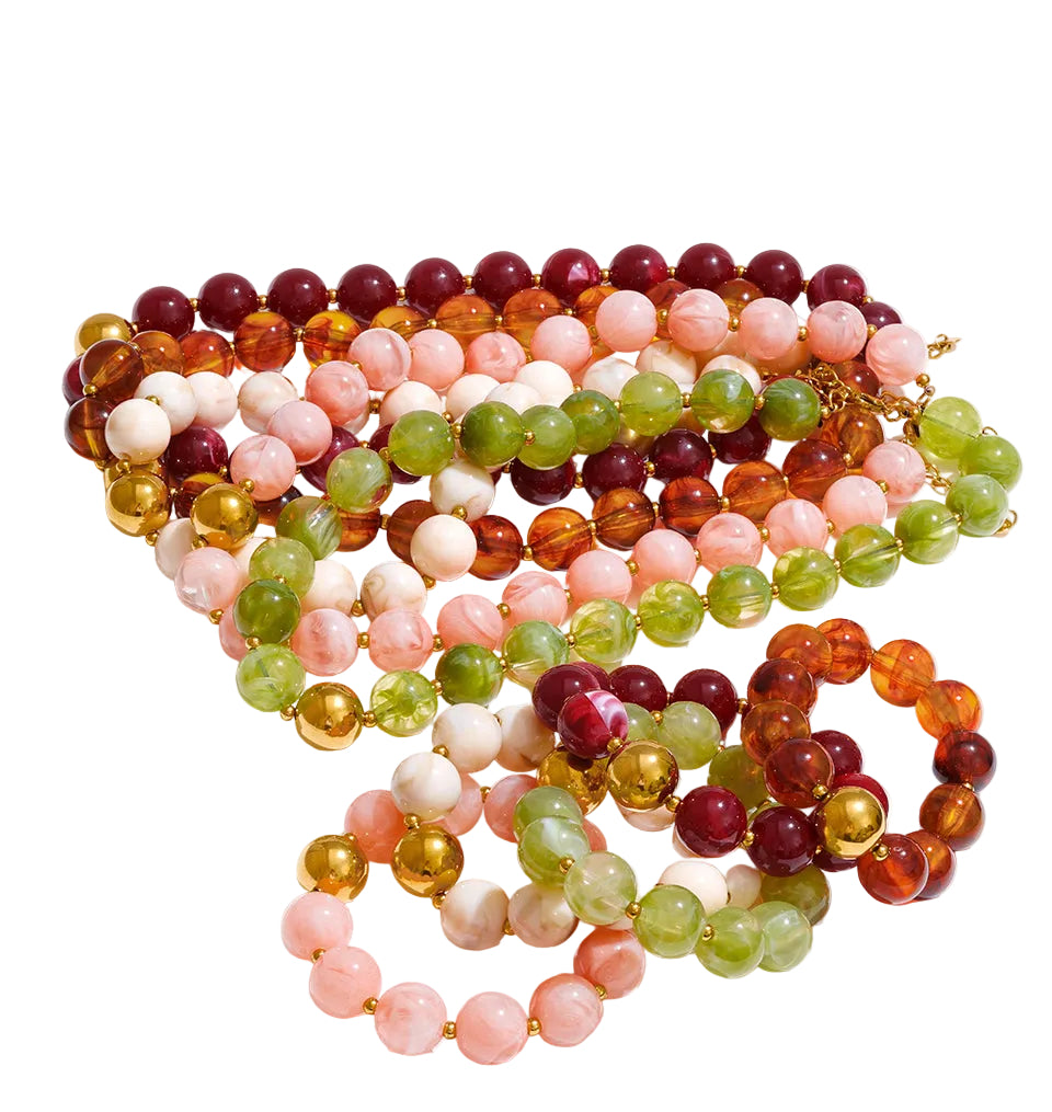 2pcs Resin Bead Necklace & Stretch Bracelet Set