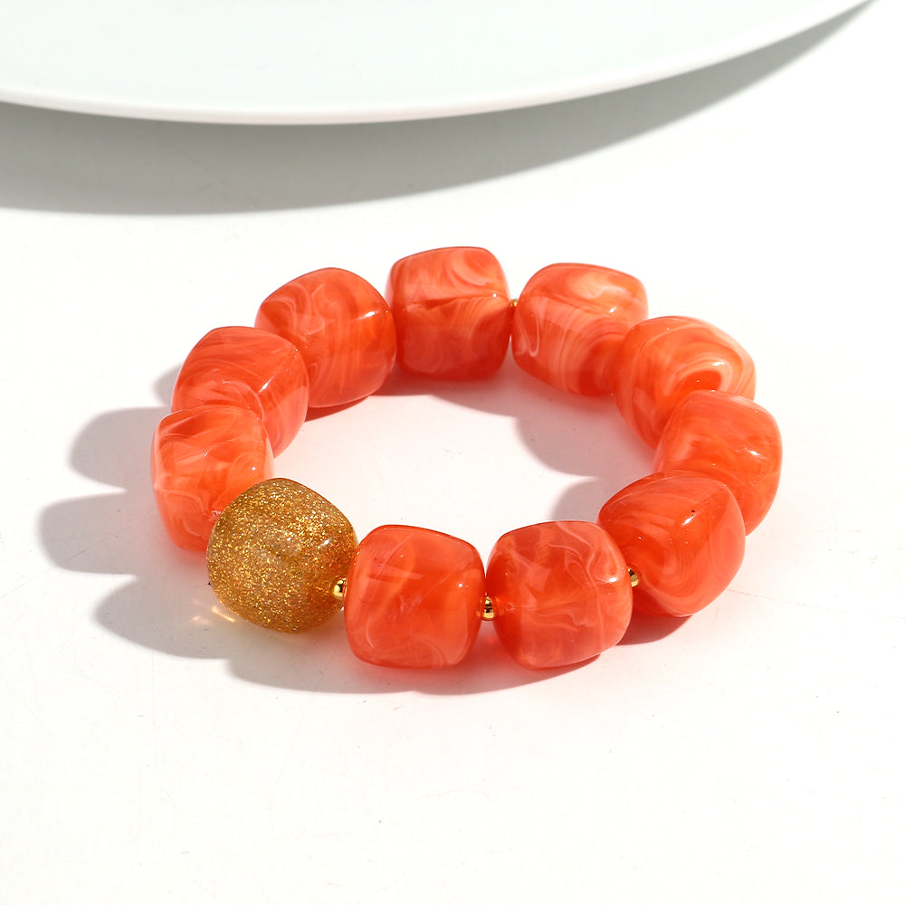 Geometric Square Bead Stretch Bracelet with Sparkling Accent