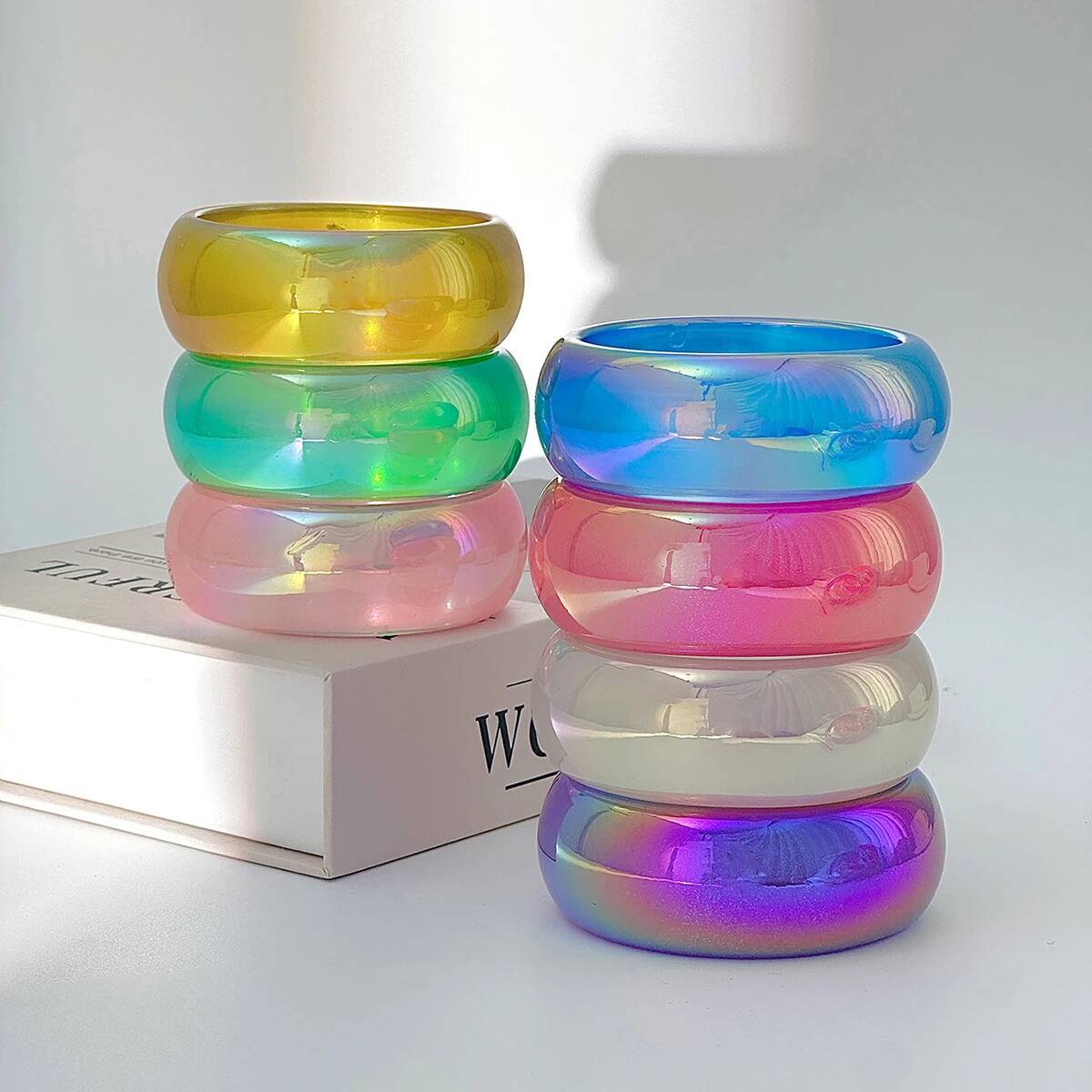 Iridescent Resin Bangle Bracelet Colorful Aurora Chunky Acrylic Jewelry