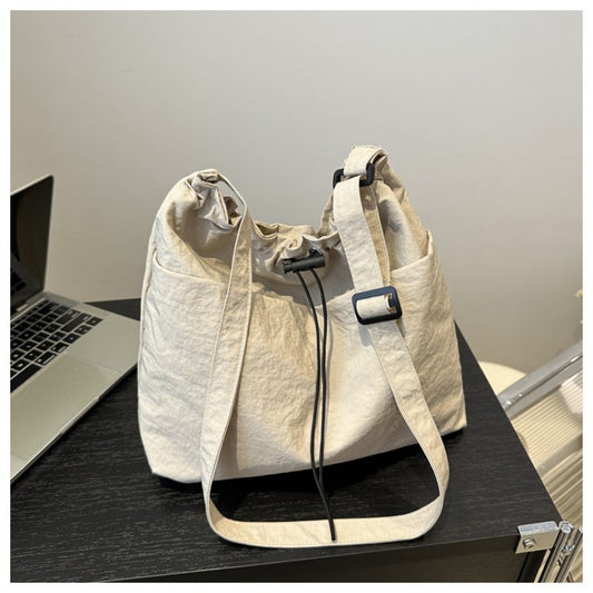 Nylon Drawstring Hobo Bag Adjustable Shoulder Strap Ruched Tote Bag