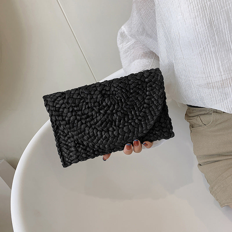 Women Woven Straw Envelope Clutch Bag Summer Beach Crossbody