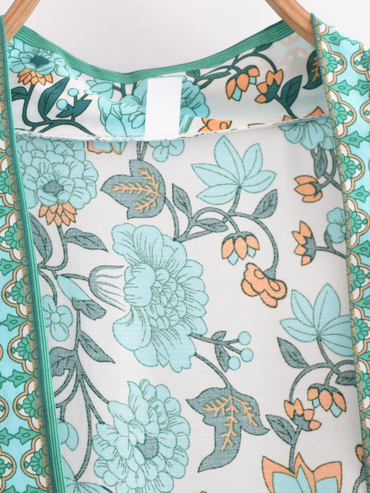 Floral Print Kimono Cardigan Beach Cover-Up Wrap