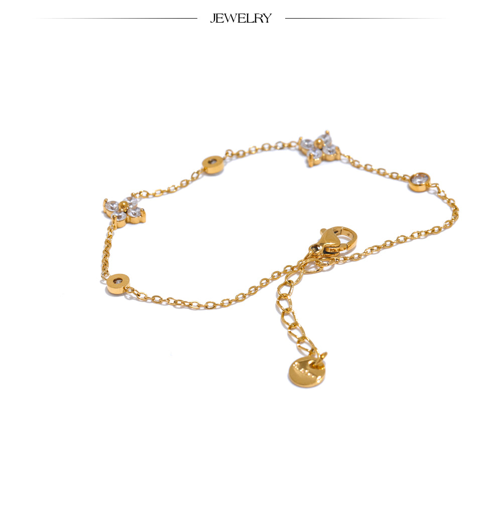 Dainty Flower Zircon Bracelet Gold Silver Plated Minimalist Chain Adjustable