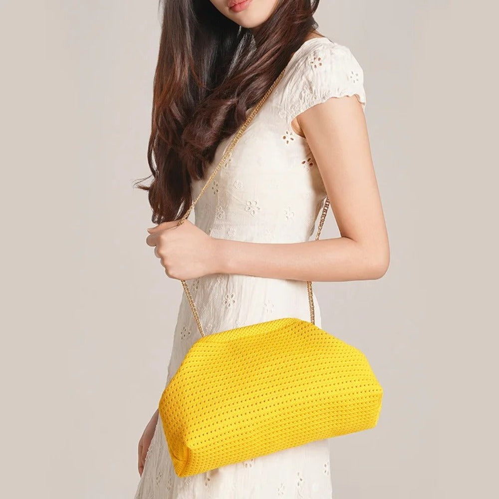 Crochet Knitted Dumpling Clutch Bag Gold Chain Crossbody