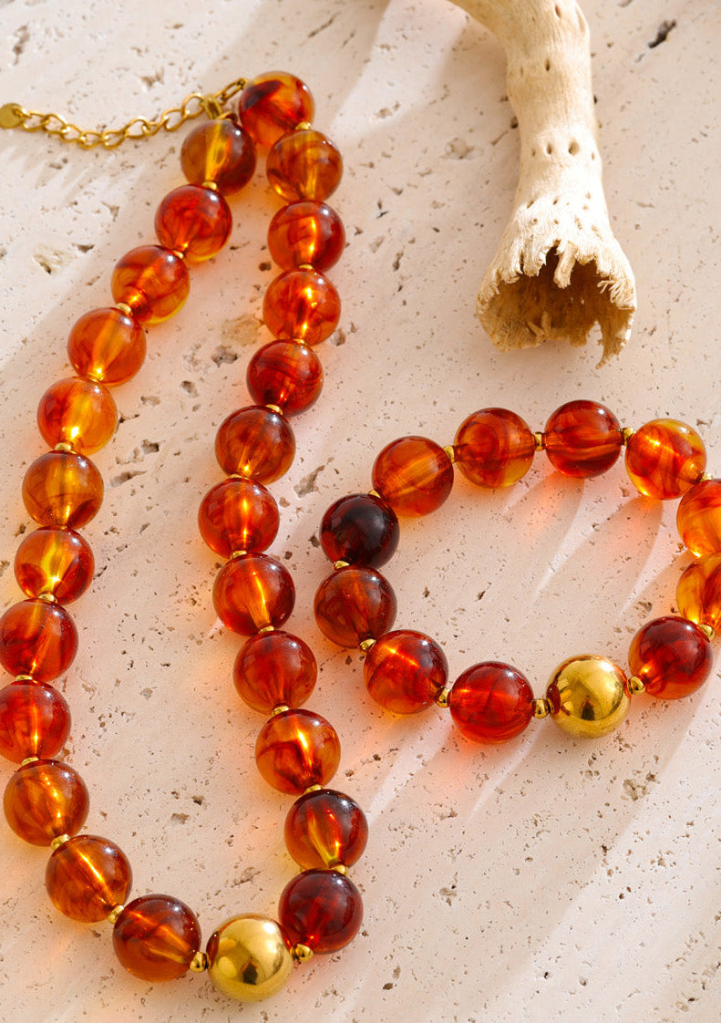 2pcs Resin Bead Necklace & Stretch Bracelet Set