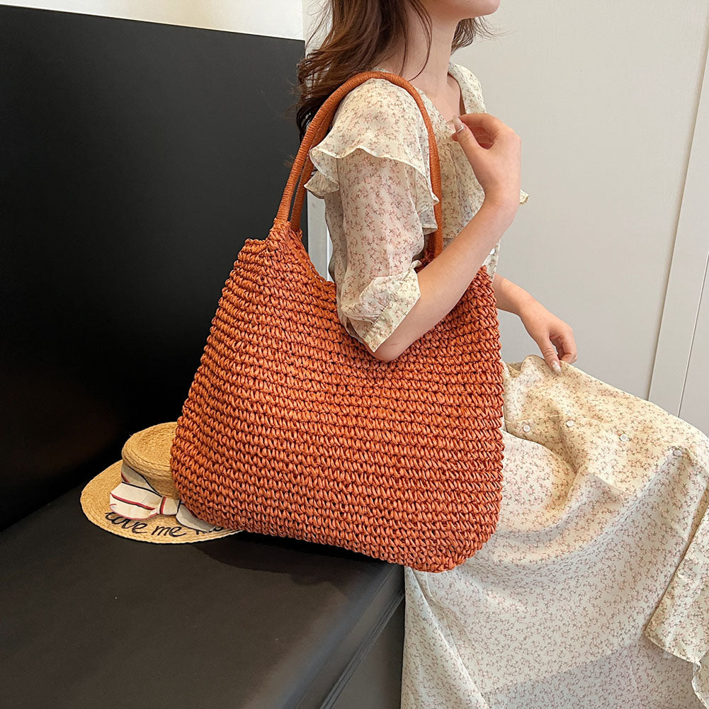 Woven Straw Shoulder Tote Beach Bag Handbag