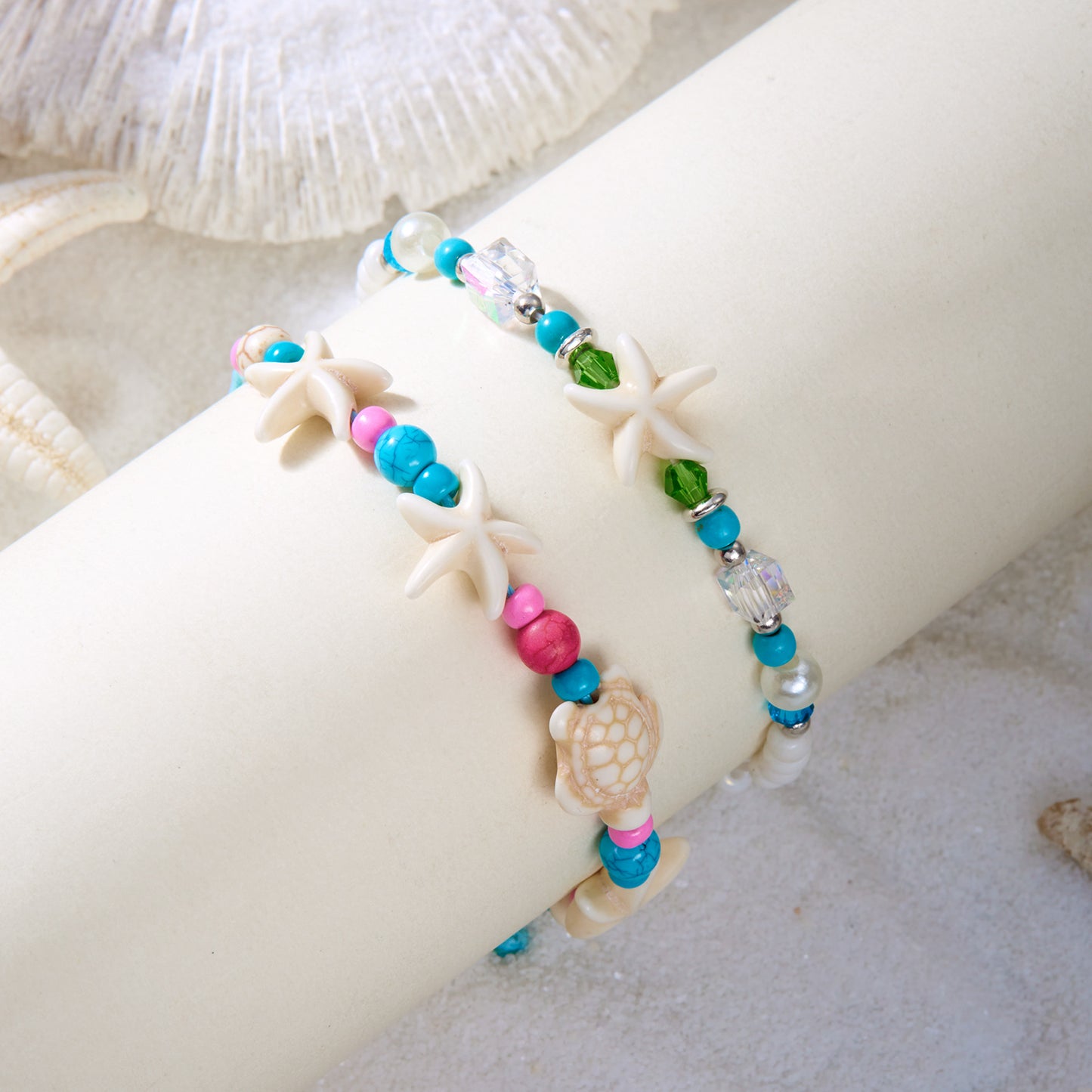 2-Piece Sea Turtle and Starfish Bracelet Set Beach Wish Jewelry