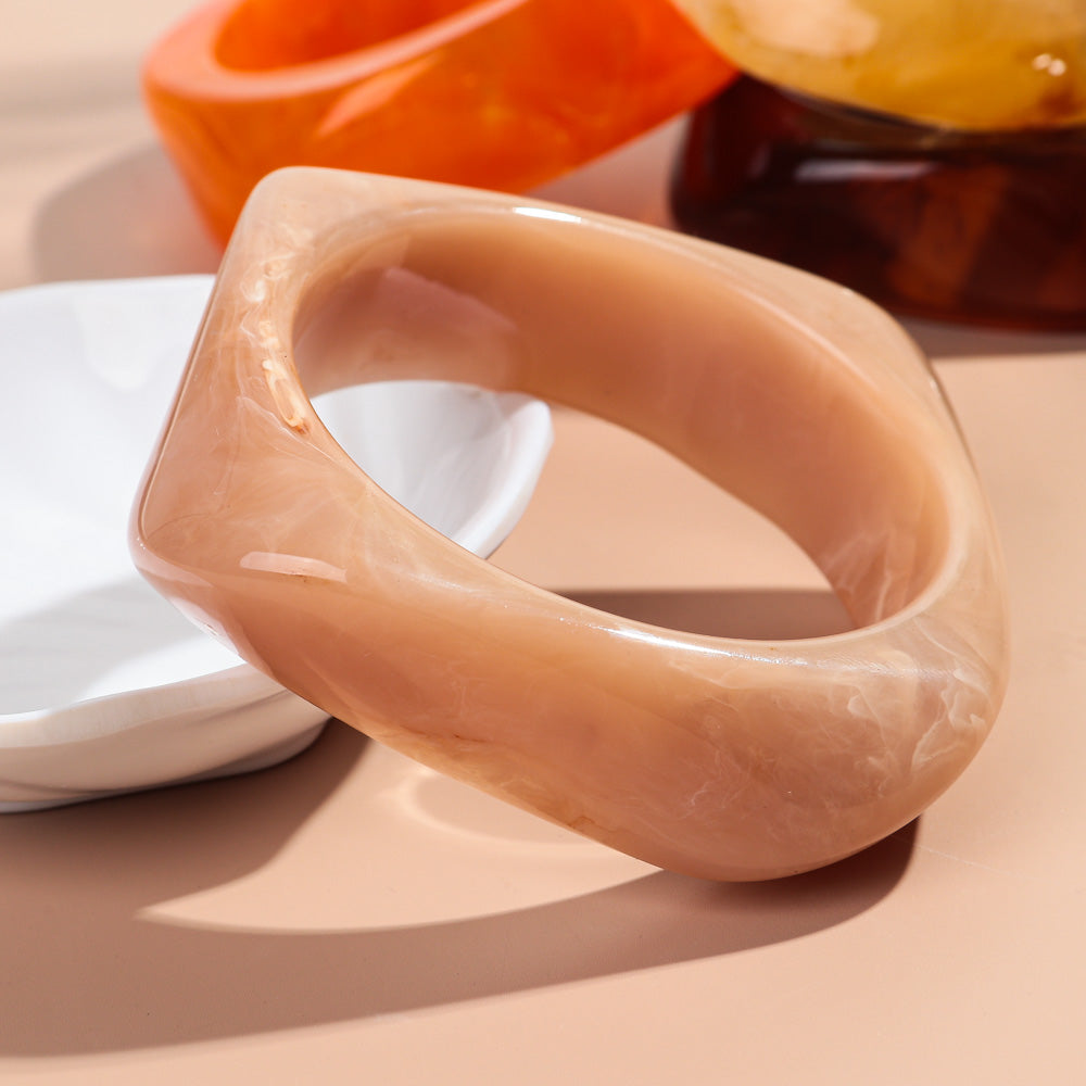 Acrylic Resin Bangle Bracelet Irregular Square Chunky Statement Jewelry