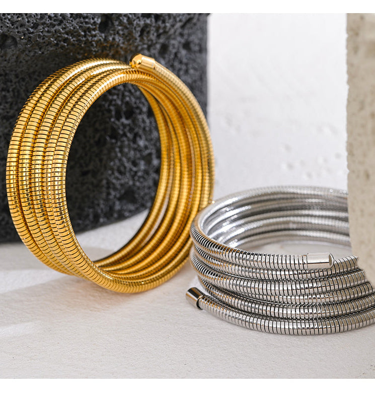Stainless Steel Cobra Coil Gas Pipe Bracelet Wrap Bangle Tarnish Free
