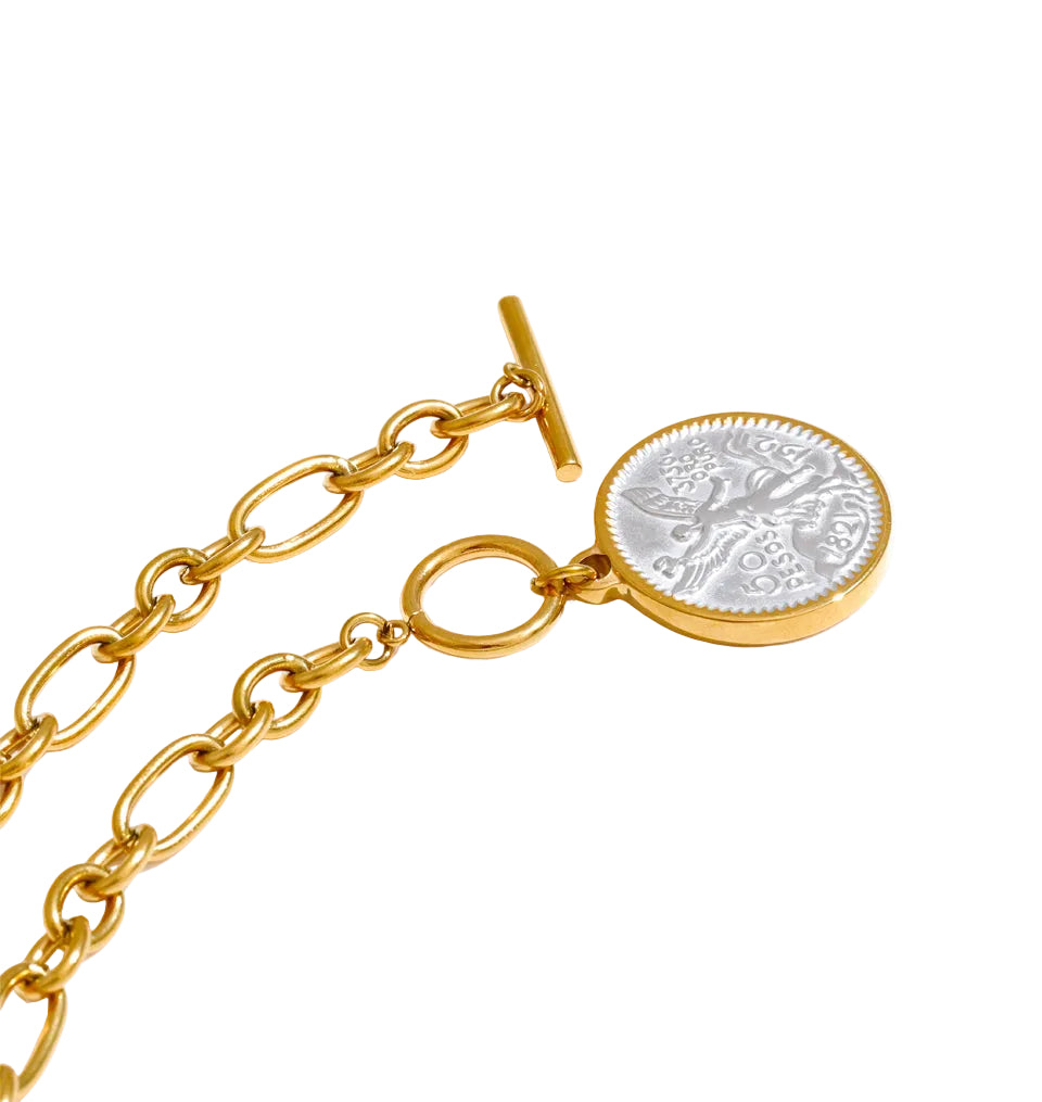 Angel Coin Toggle Chain Necklace Minimalist Statement Jewelry