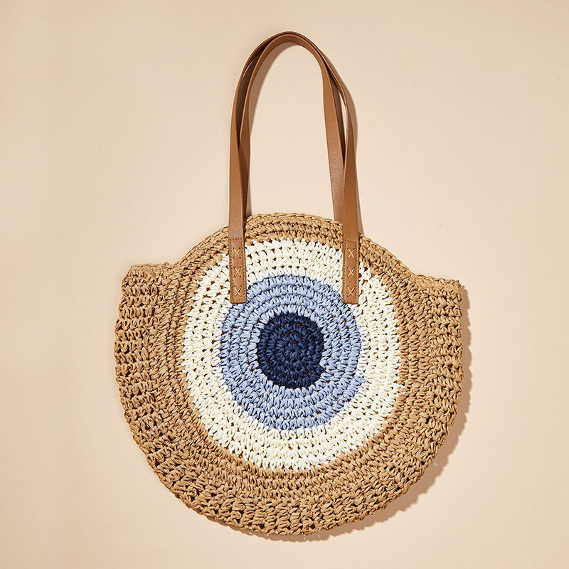 Round Woven Straw Shoulder Bag Bohemian Tote Beach Purse Summer Travel Handbag