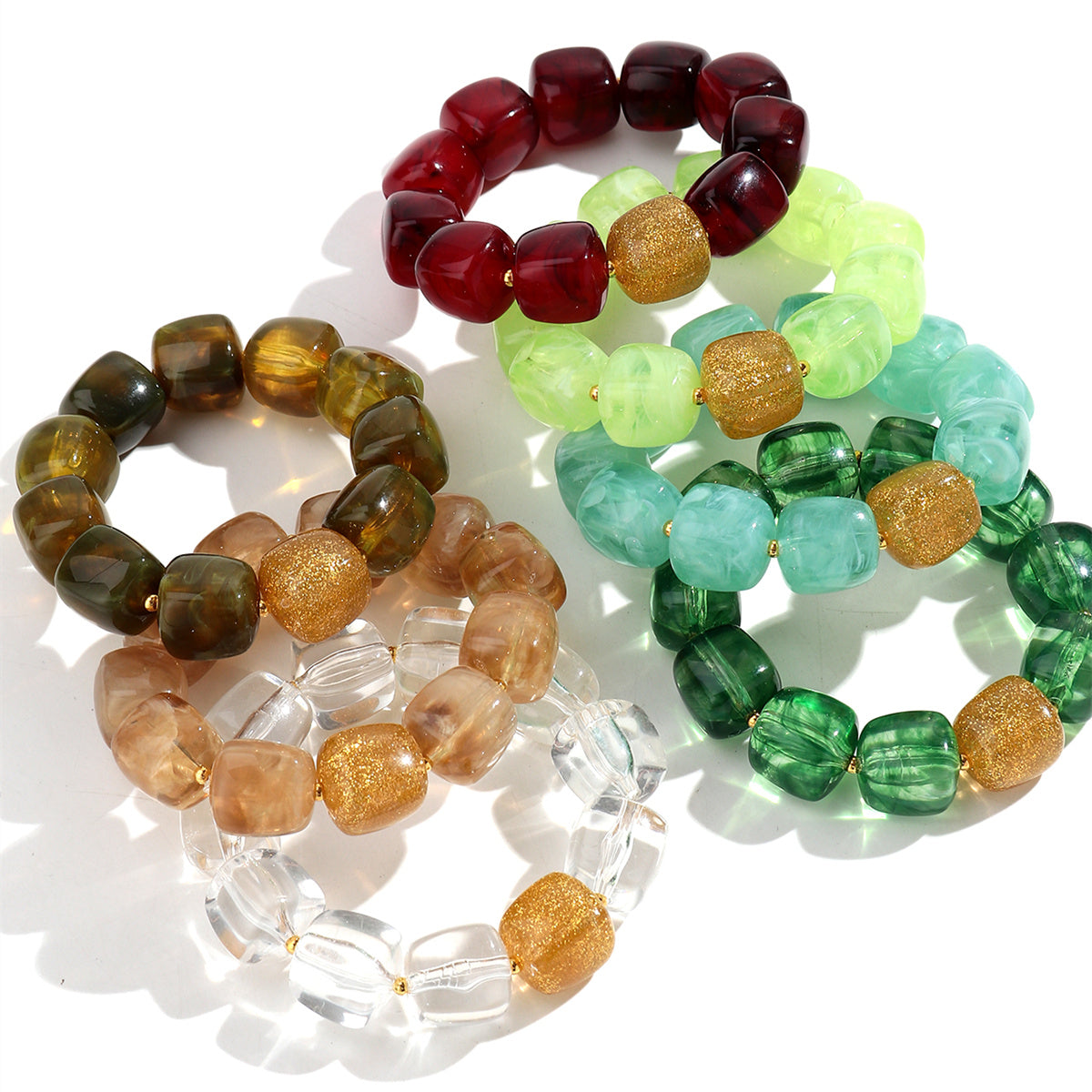 Geometric Square Bead Stretch Bracelet with Sparkling Accent