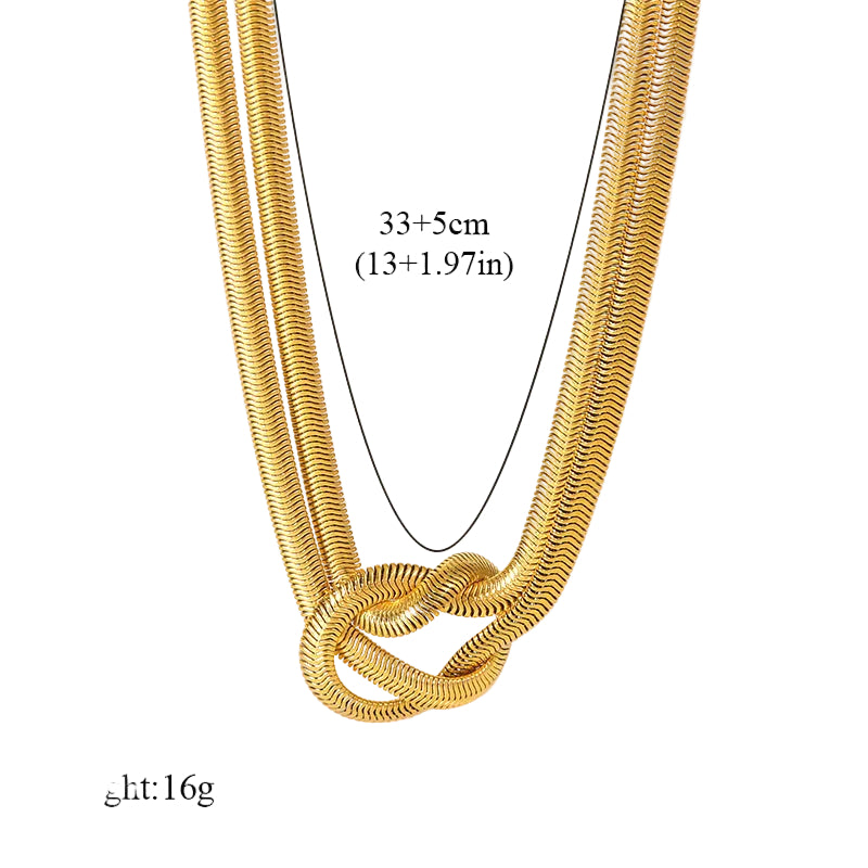 2 Piece Gold Tone Knot Snake Chain Necklace and Bracelet Set Minimalist Adjustable Layered Jewelry Stackable Gift Set for Women