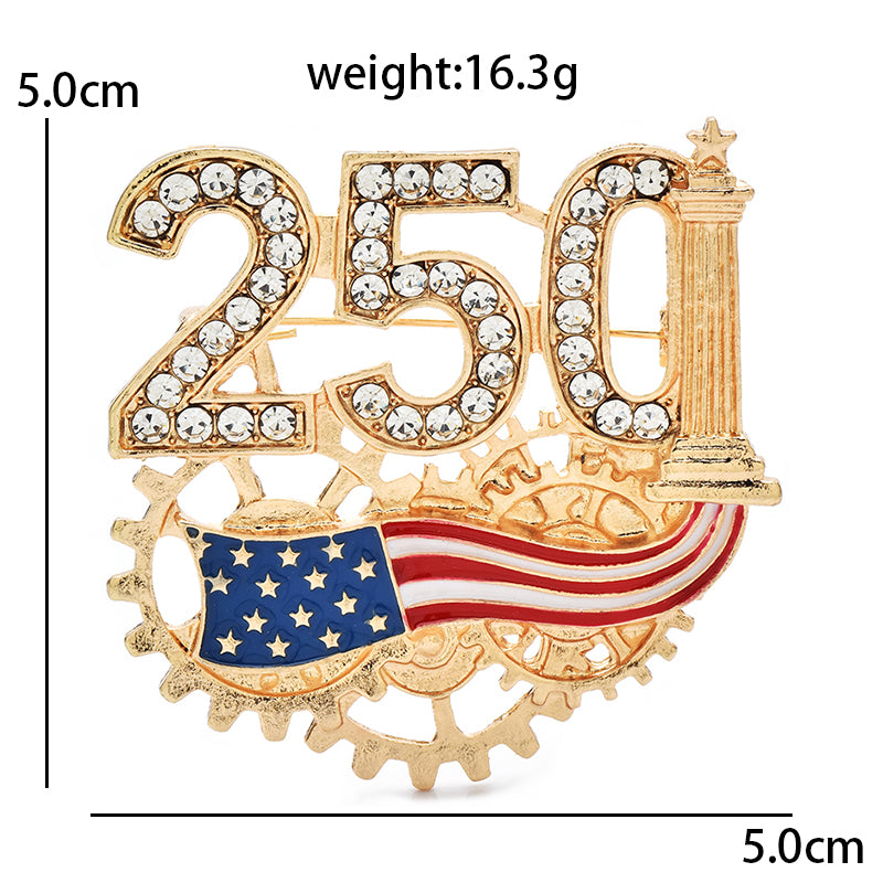Patriotic USA Flag Brooch Pin 250th Anniversary Crystal Lapel Pin 2026 Celebration Jewelry