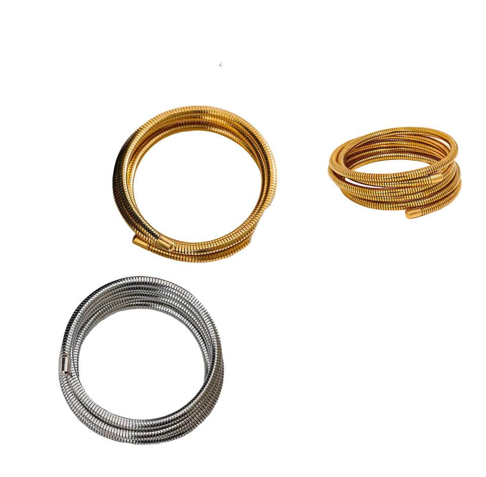 Stainless Steel Cobra Coil Gas Pipe Bracelet Wrap Bangle Tarnish Free