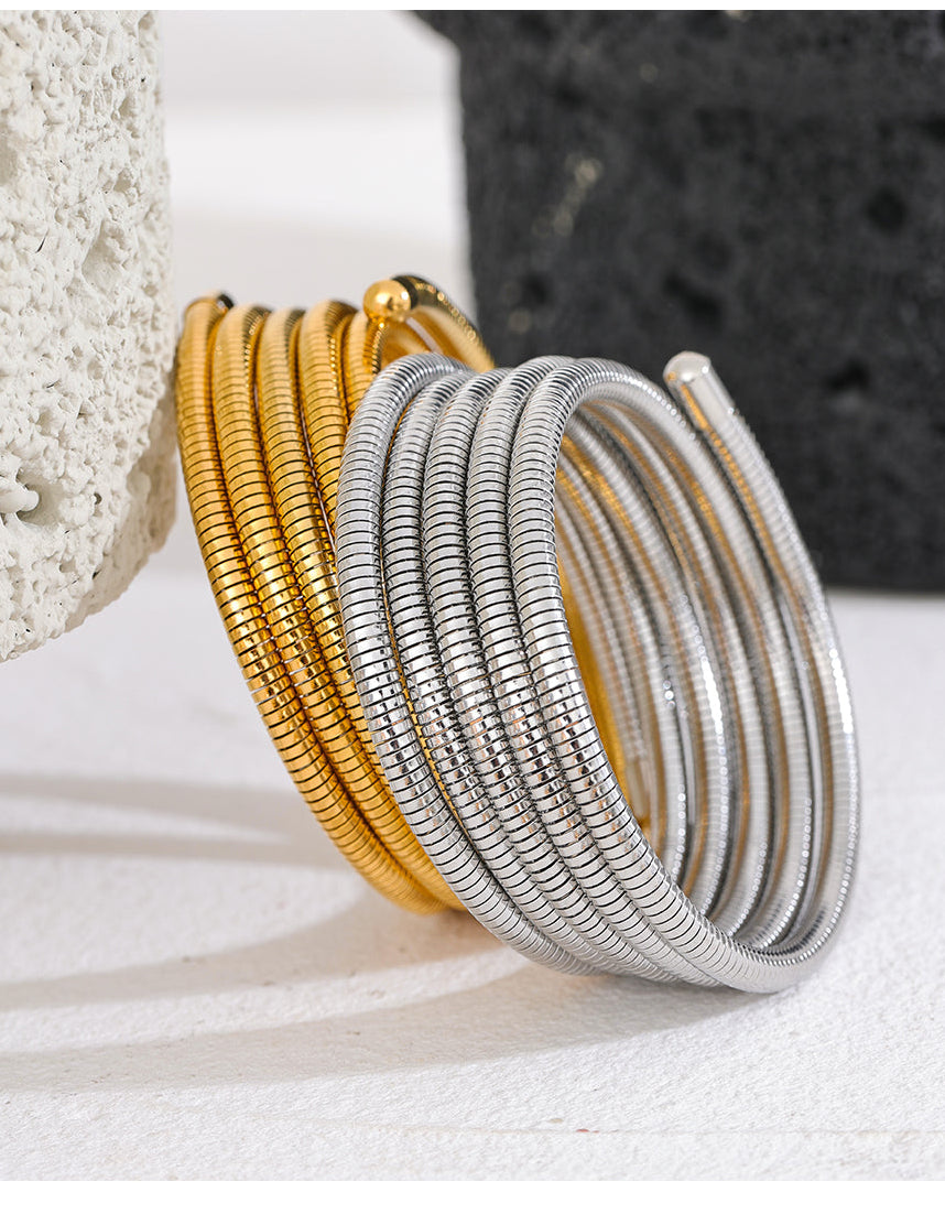 Stainless Steel Cobra Coil Gas Pipe Bracelet Wrap Bangle Tarnish Free