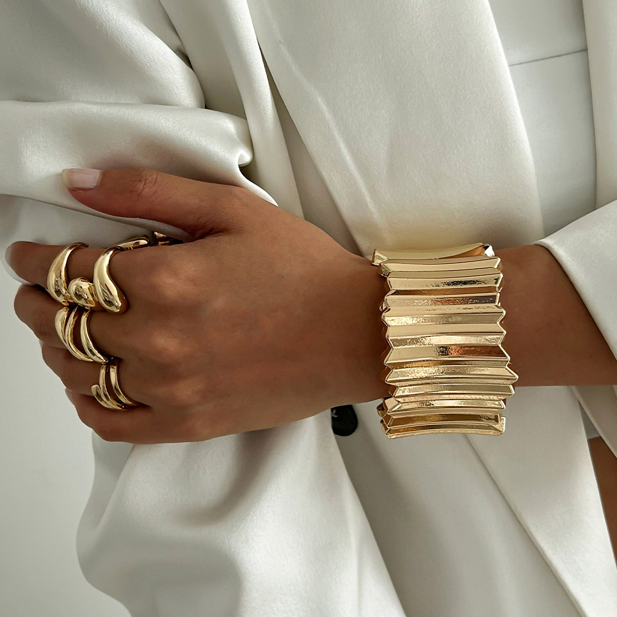Corrugated Geometric Statement Bangle Bracelet Modern Minimalist Boho Chic Jewelry for Every Outfit