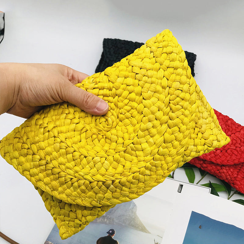 Women Woven Straw Envelope Clutch Bag Summer Beach Crossbody