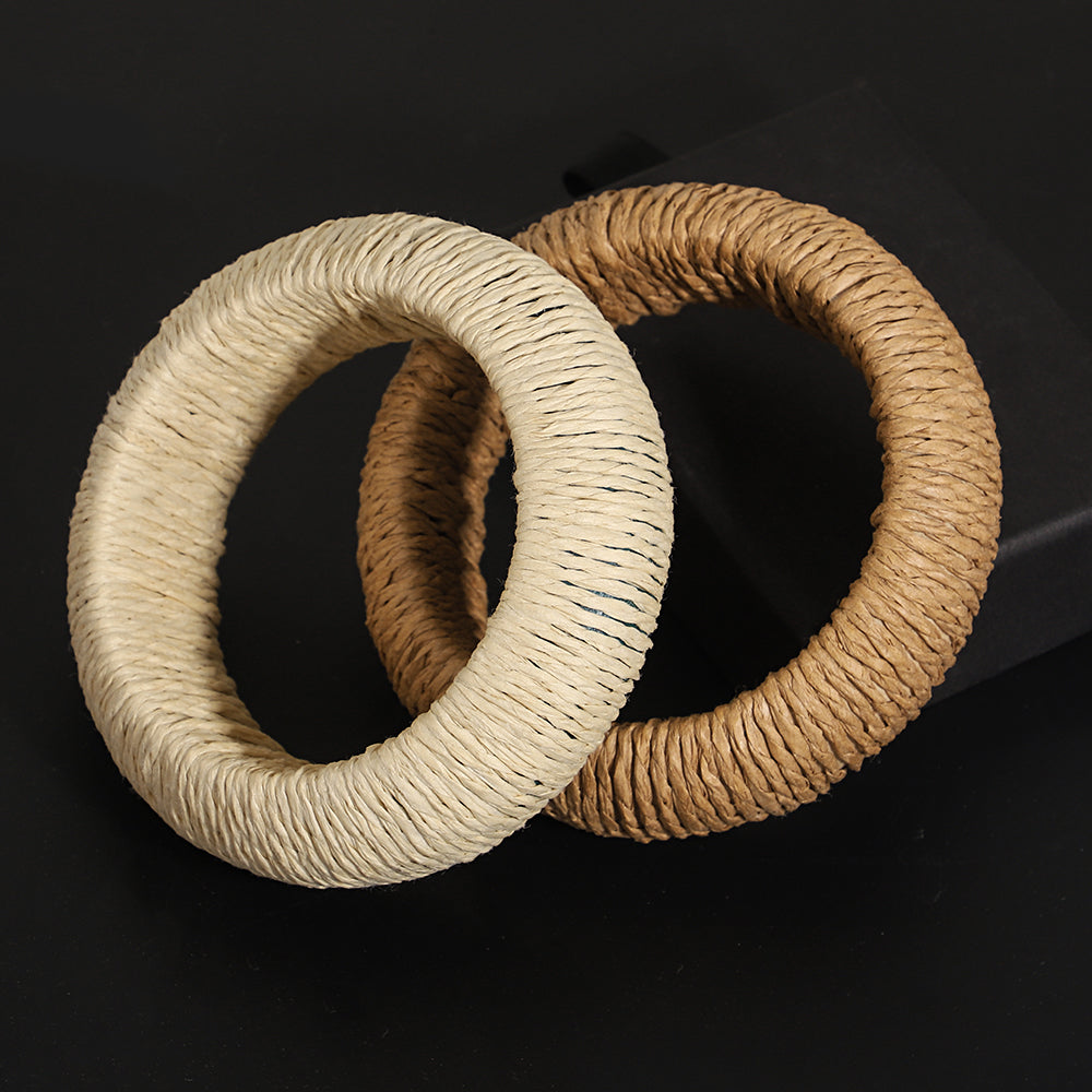 Woven Raffia Bangle Neutral Boho Stackable Straw Bracelet