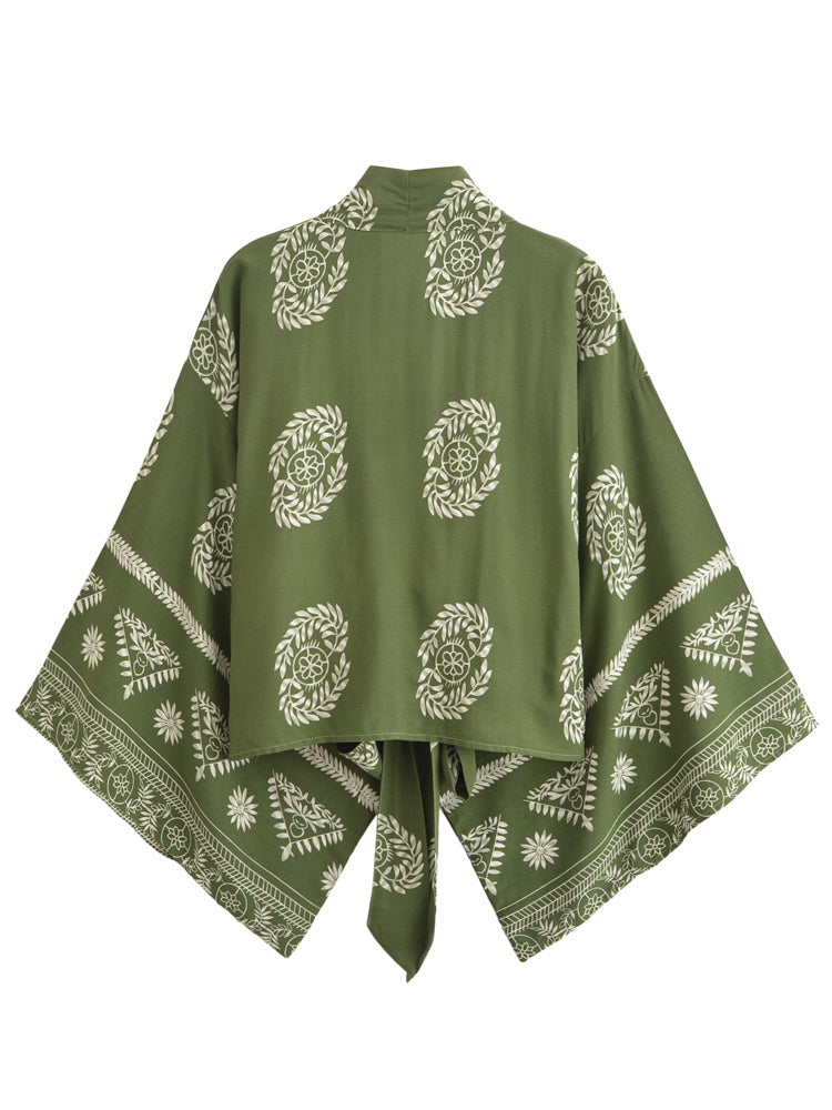 Boho Tie Front Kimono Cardigan Paisley Floral Lightweight Summer Cover Up