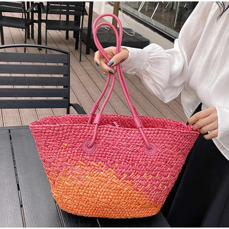 Woven Straw Tote Bag Summer Beach Shoulder Bag
