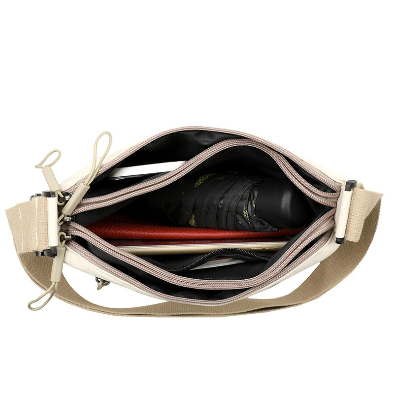 Cream Canvas Crossbody Bag Multi-Pocket Travel Set Shoulder Purse