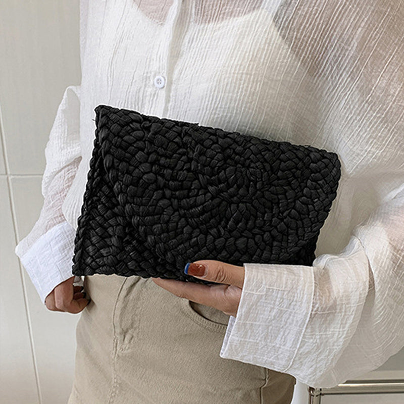 Women Woven Straw Envelope Clutch Bag Summer Beach Crossbody