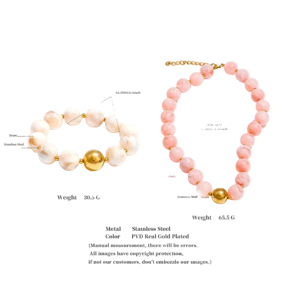 2pcs Resin Bead Necklace & Stretch Bracelet Set